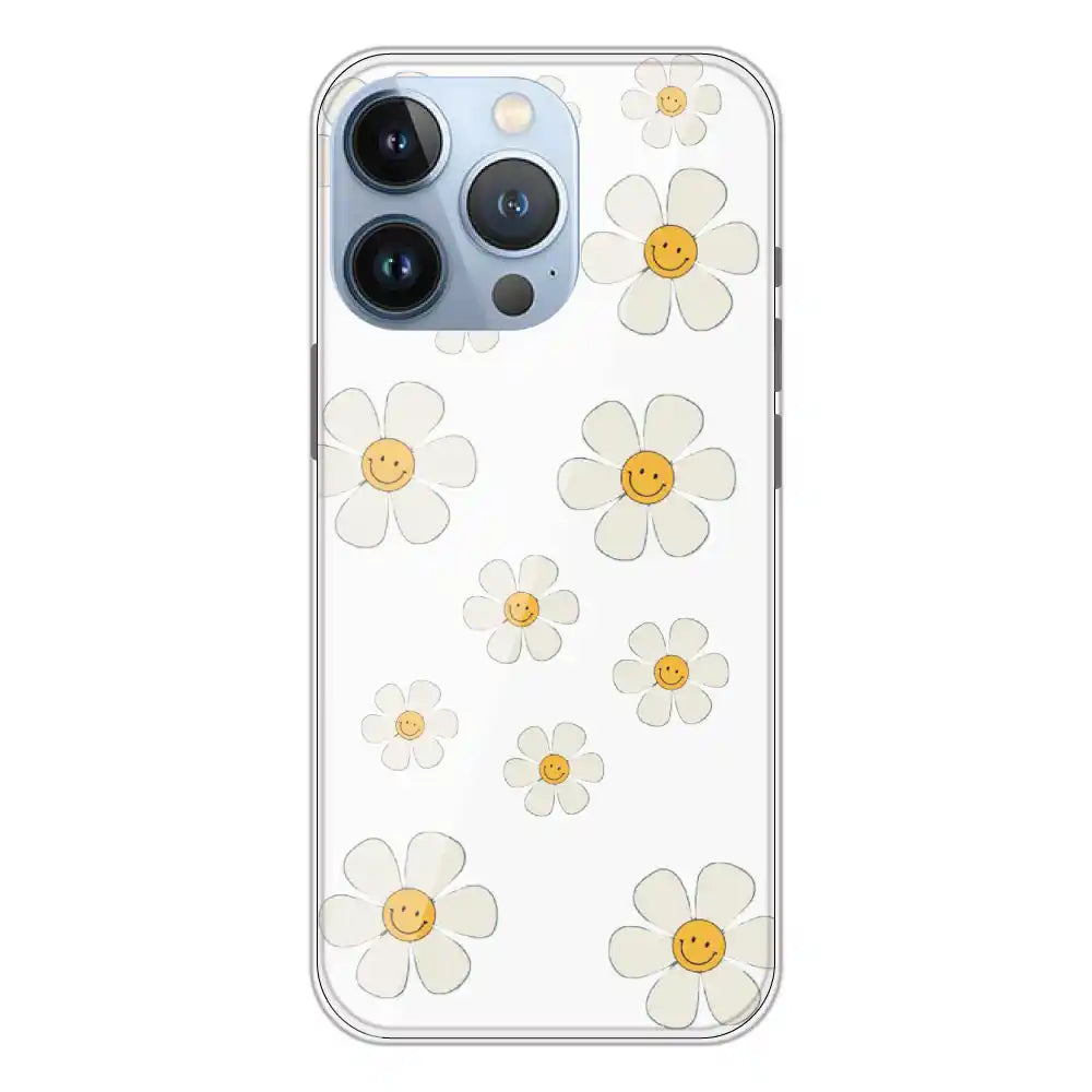 Smile Flowers - Clear Printed Silicone Case For Apple iPhone 13 Pro Max