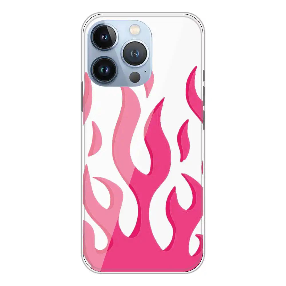 Pink Flames - Clear Printed Silicone Case For Apple iPhone 13 Pro Max