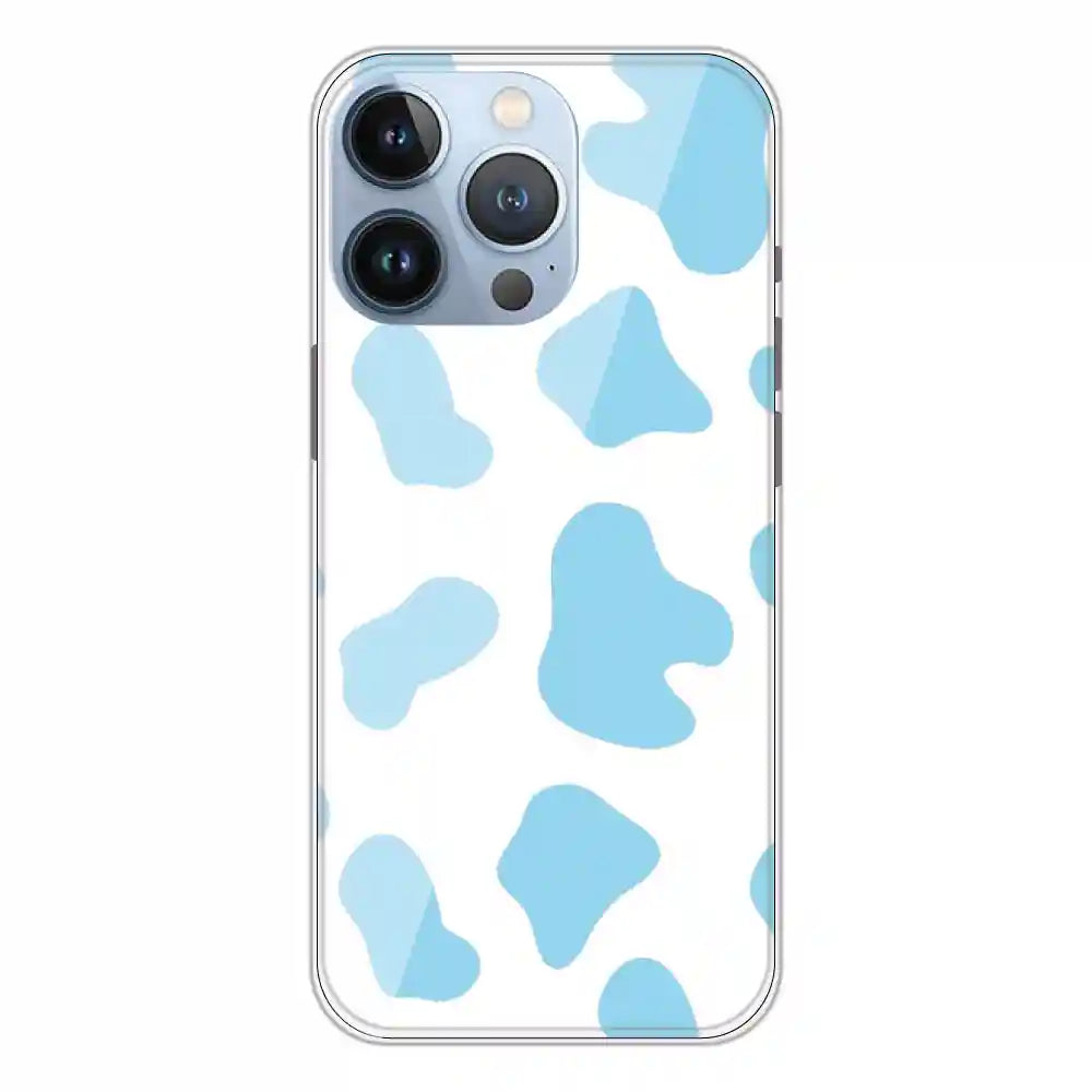 Blue Cow Print - Clear Printed Silicone Case For Apple iPhone 13 Pro Max