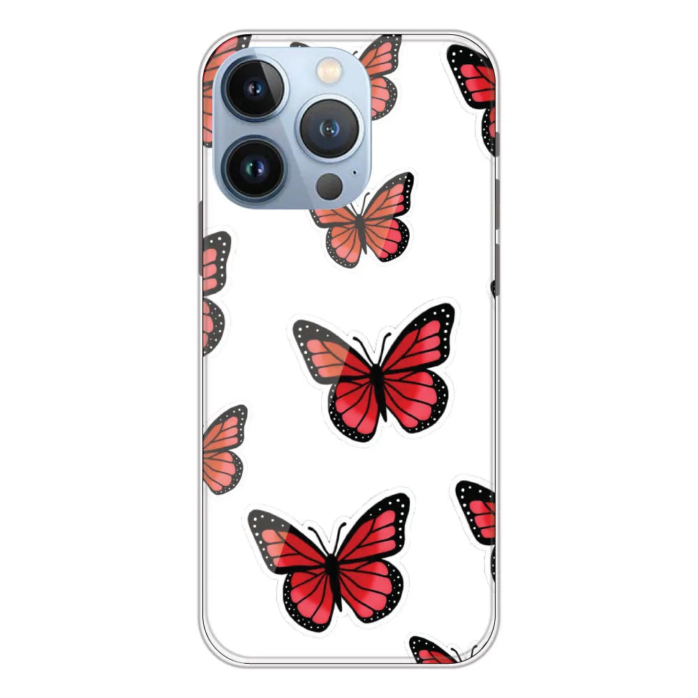 Red Butterfly - Clear Printed Silicone CaseFor Apple iPhone 13 Pro Max