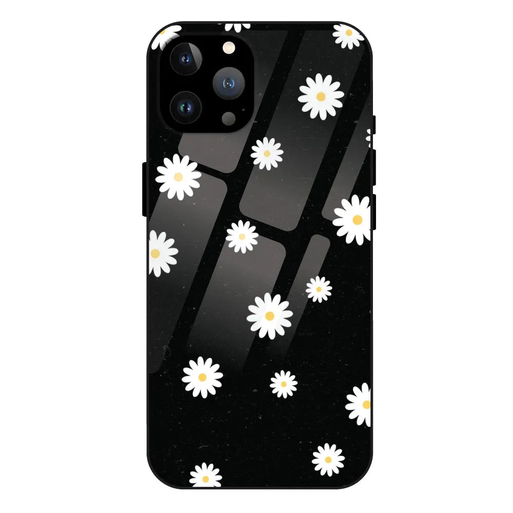White And Black Flower - Glossy Metal Silicone Case For Apple iPhone 13 Pro Max