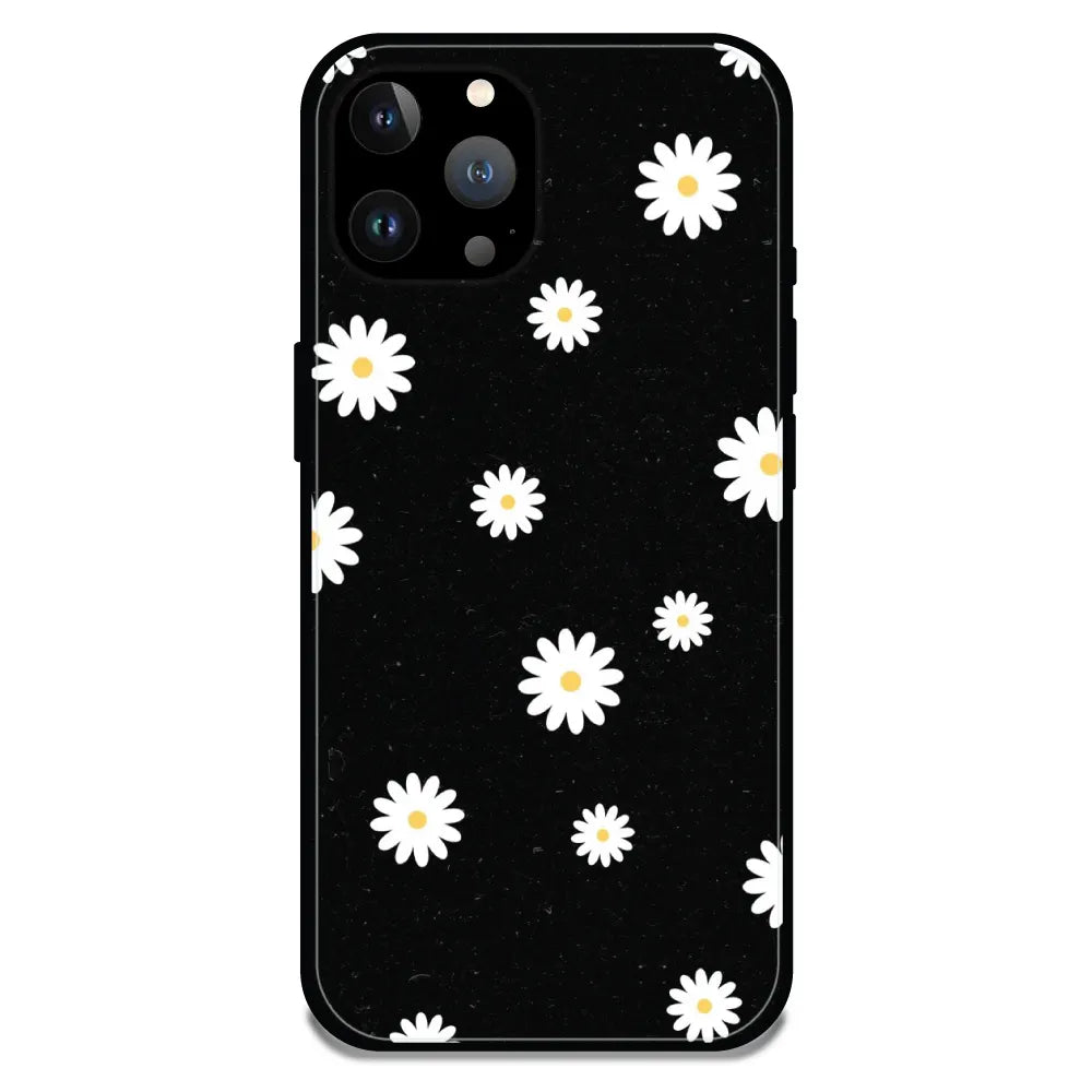 'White And Black Flower - Glossy Metal Silicone Case For Apple iPhone 13 Pro Max