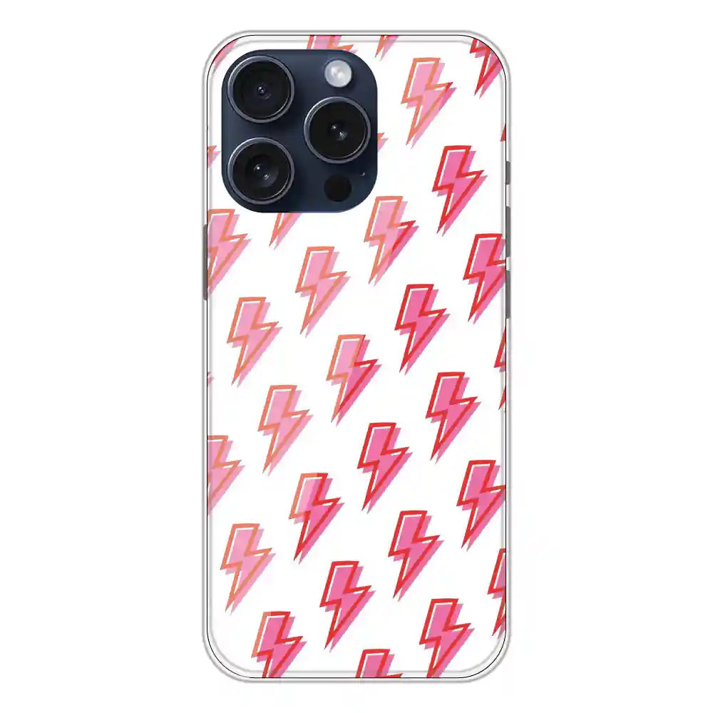 Pink Lightning Bolts - Clear Printed Silicone Case For Apple iPhone 13 Pro