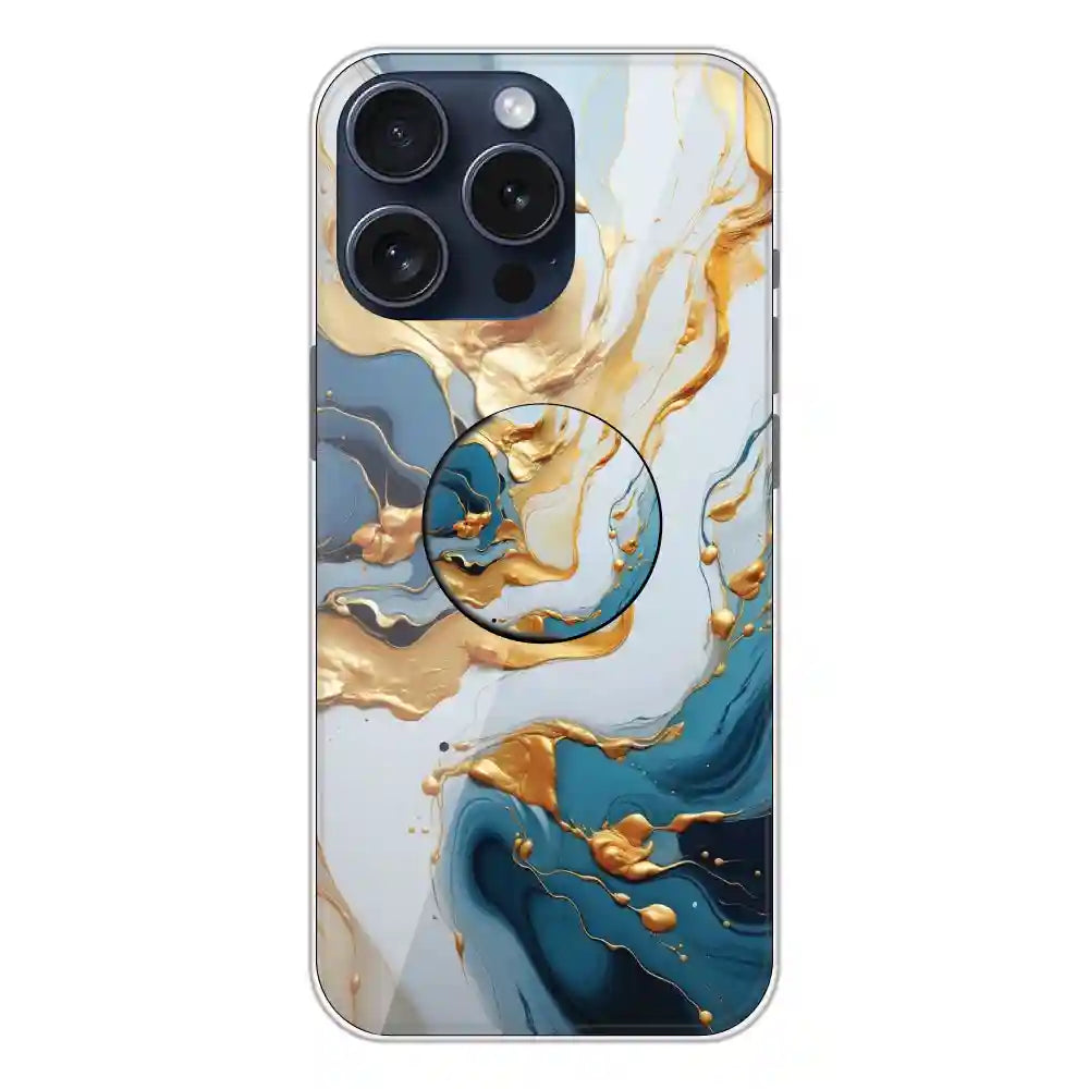 Blue and Gold Marble - Silicone Grip Case For Apple iPhone 13 Pro