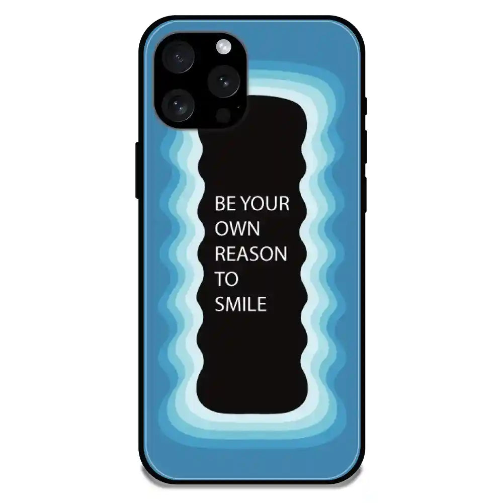 'Be Your Own Reason To Smile' - Blue Glossy Metal Silicon Case For Apple iPhone 13 Pro