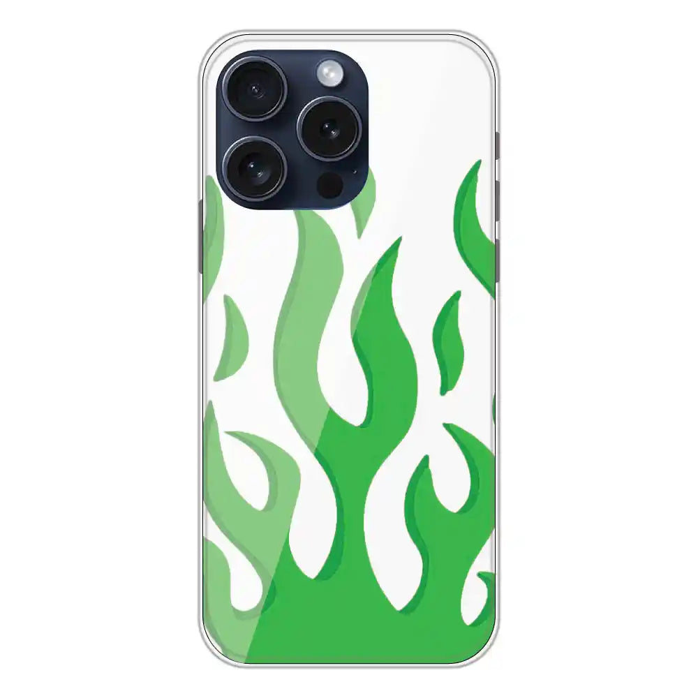 Green Flames - Clear Printed Silicone Case For Apple iPhone 13 Pro