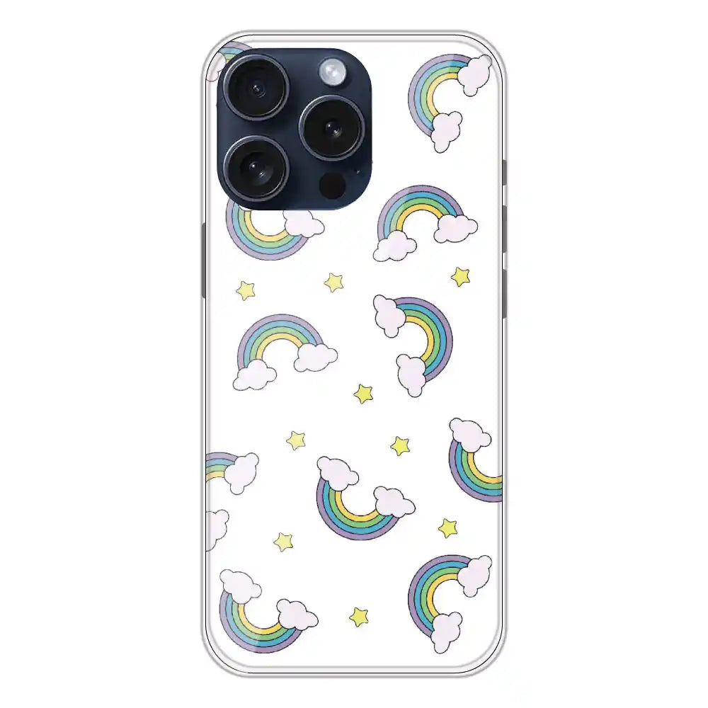 Rainbow With Clouds - Clear Printed Silicone Case For Apple iPhone 13 Pro