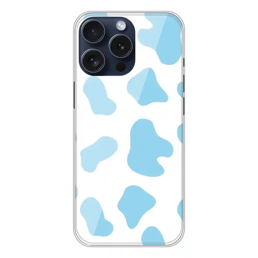 Blue Cow Print - Clear Printed Silicone Case For Apple iPhone 13 Pro