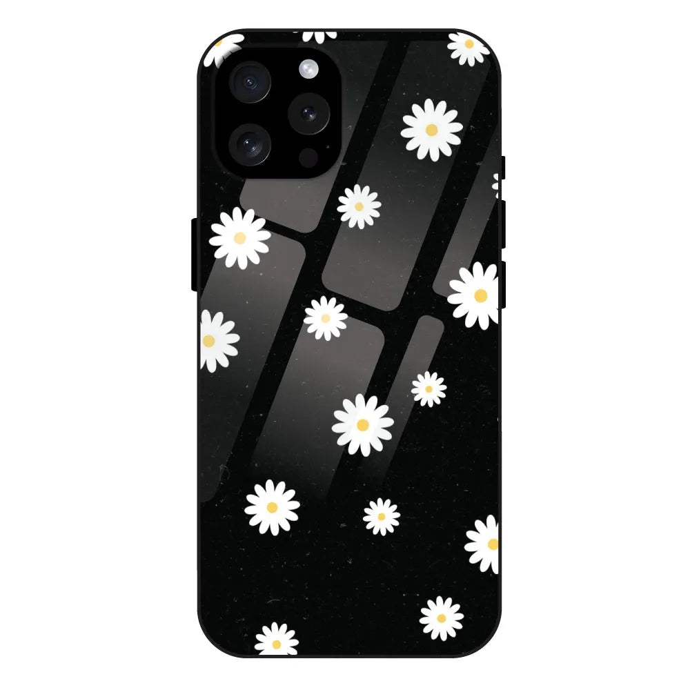 White And Black Flower - Glossy Metal Silicone Case For Apple iPhone 13 Pro