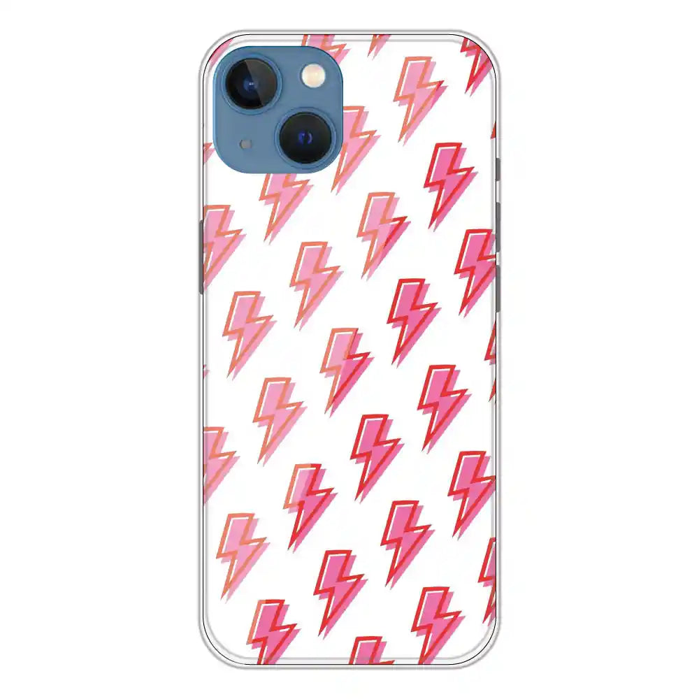 Pink Lightning Bolts - Clear Printed Silicone Case For Apple iPhone 13
