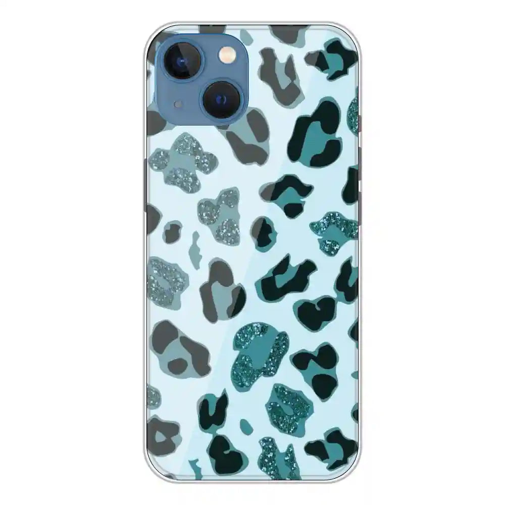 Blue Leopard Glitter Print - Printed Silicone Case For Apple iPhone 13