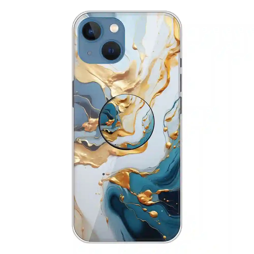 Blue and Gold Marble - Silicone Grip Case For Apple iPhone 13