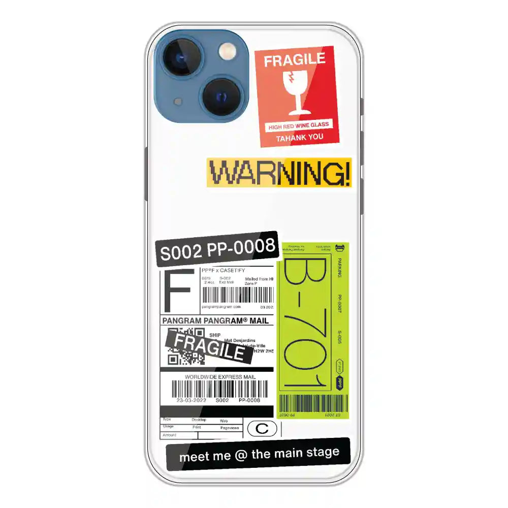 Fragile Labels - Clear Printed Silicone Case For Apple iPhone 13