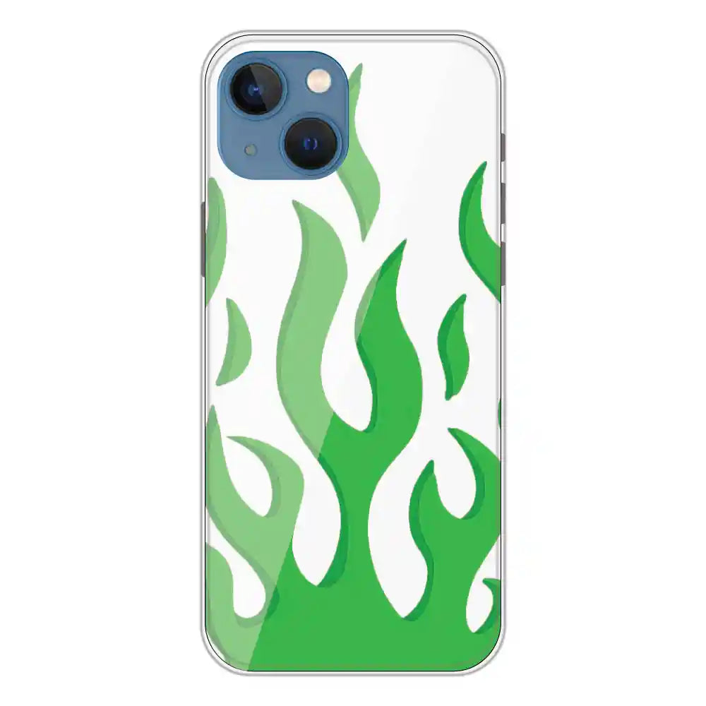 Green Flames - Clear Printed Silicone Case For Apple iPhone 13