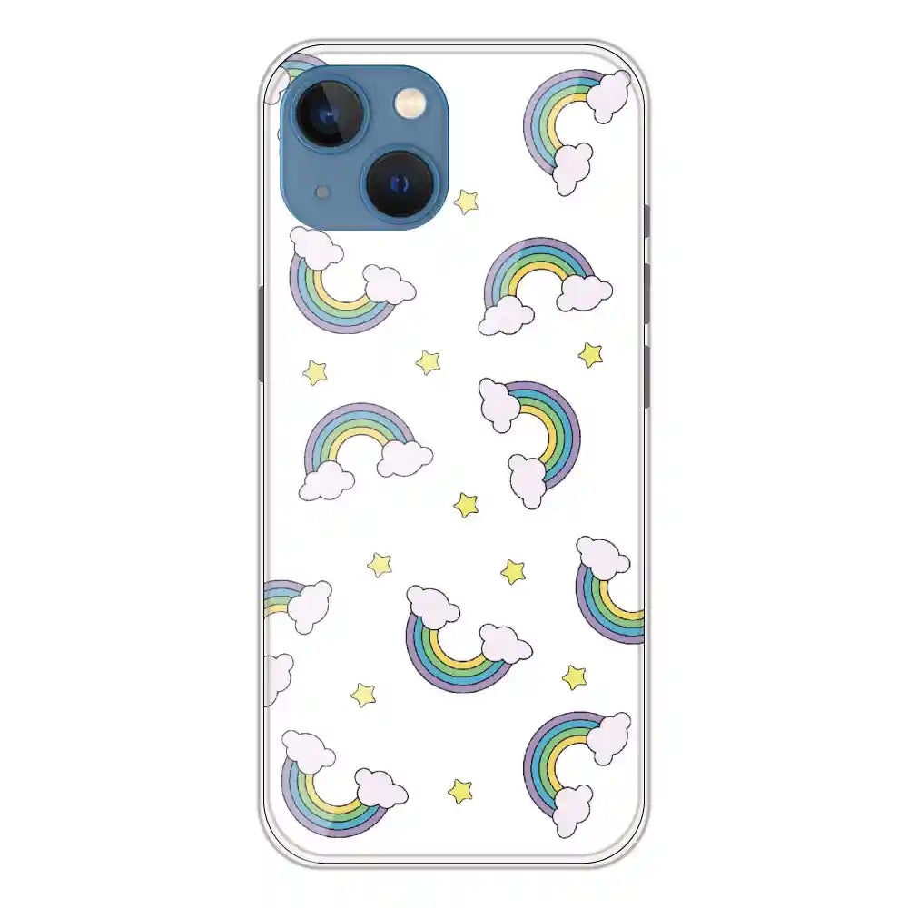Rainbow With Clouds - Clear Printed Silicone Case For Apple iPhone 13