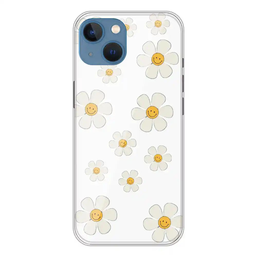 Smile Flowers - Clear Printed Silicone Case For Apple iPhone 13