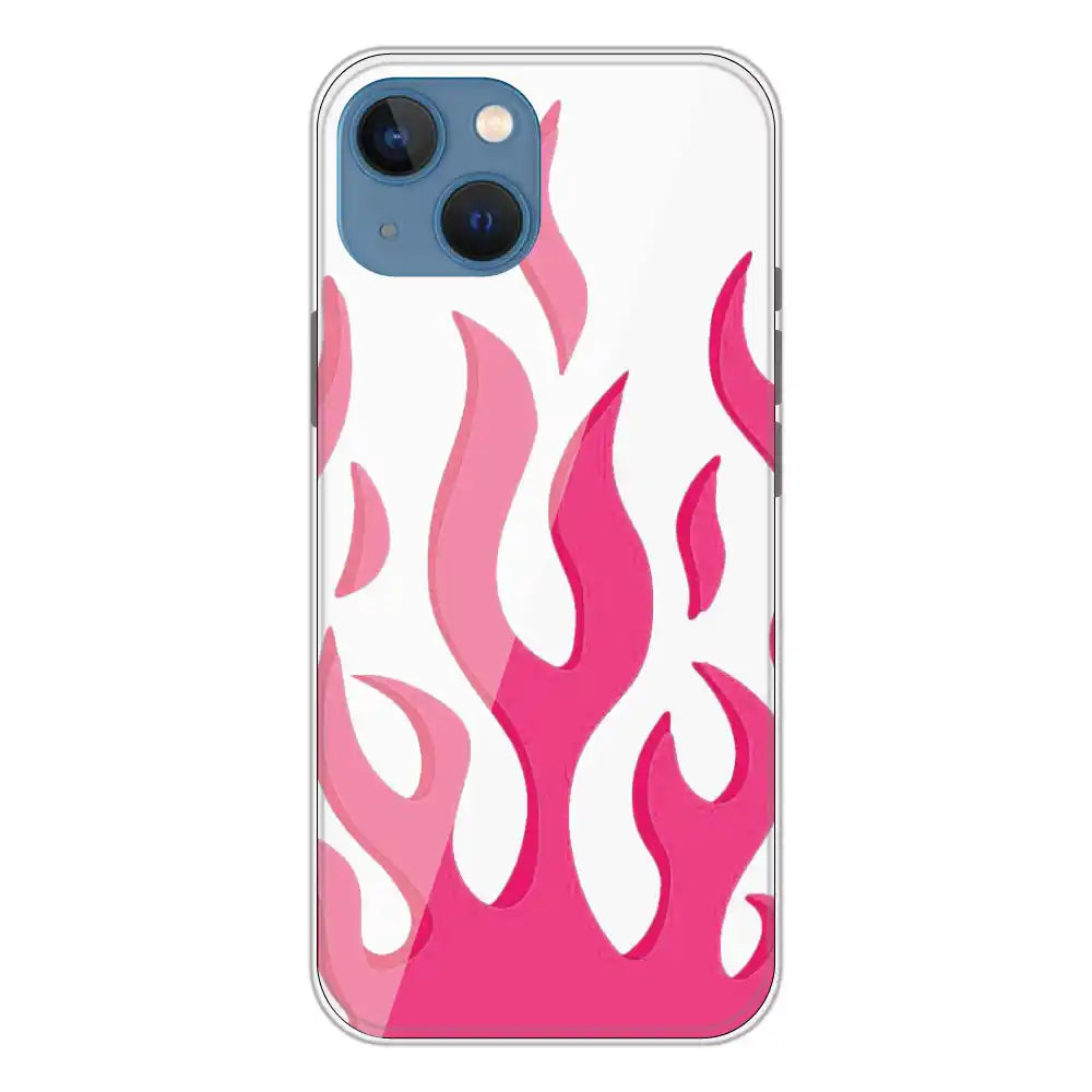 Pink Flames - Clear Printed Silicone Case For Apple iPhone 13
