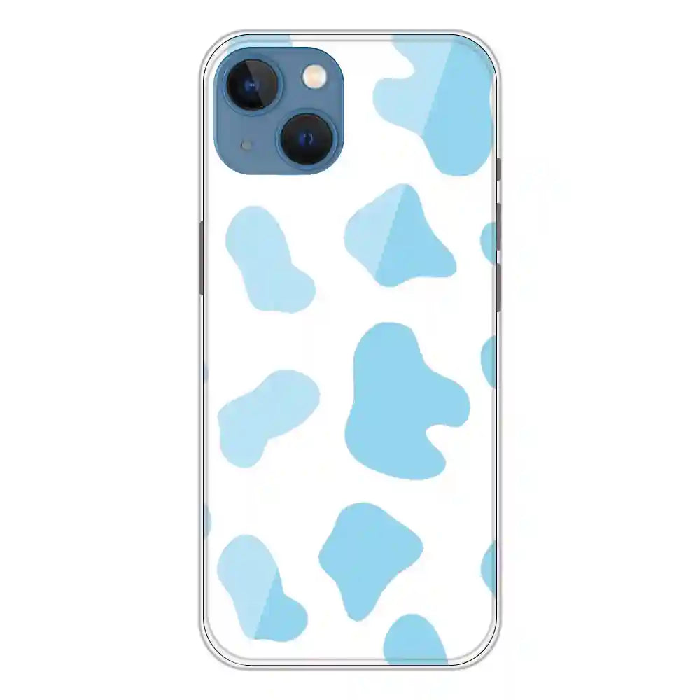 Blue Cow Print - Clear Printed Silicone Case For Apple iPhone 13