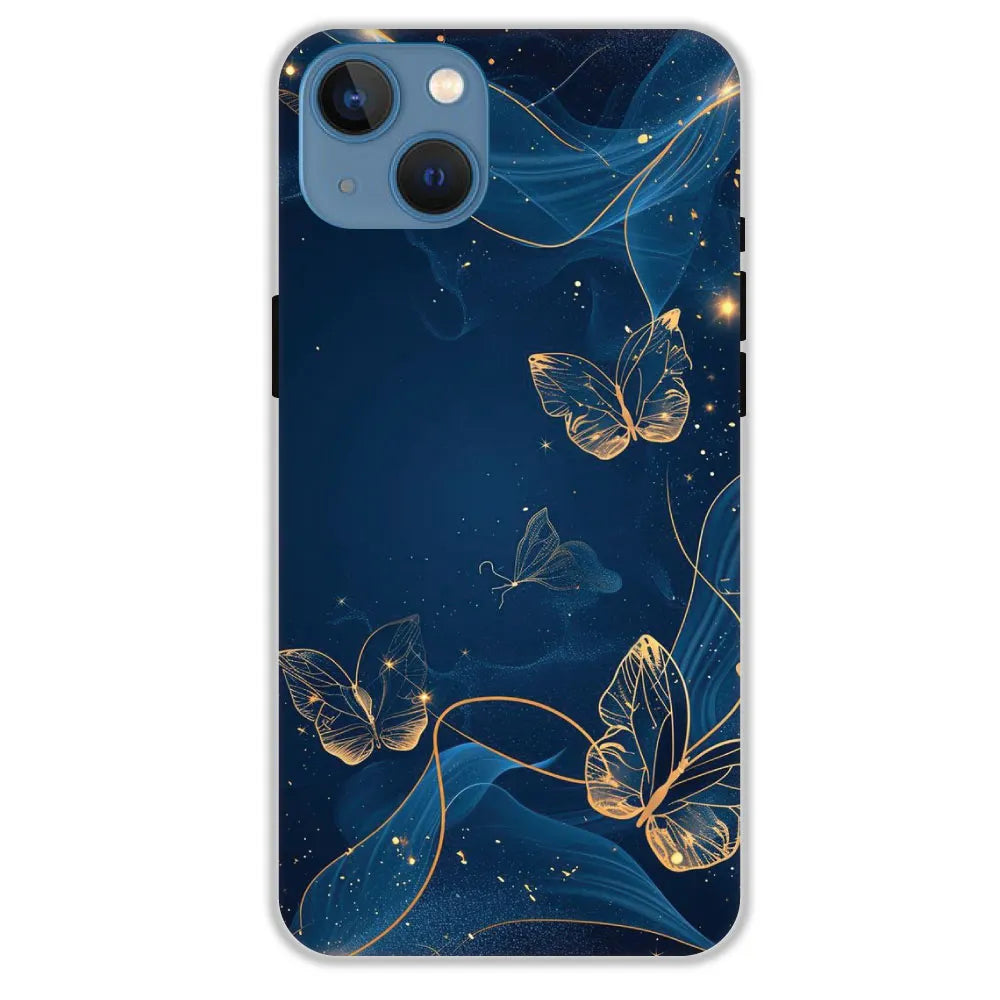 Blue With Gold Butterflies - Hard Cases For Apple iPhone 13