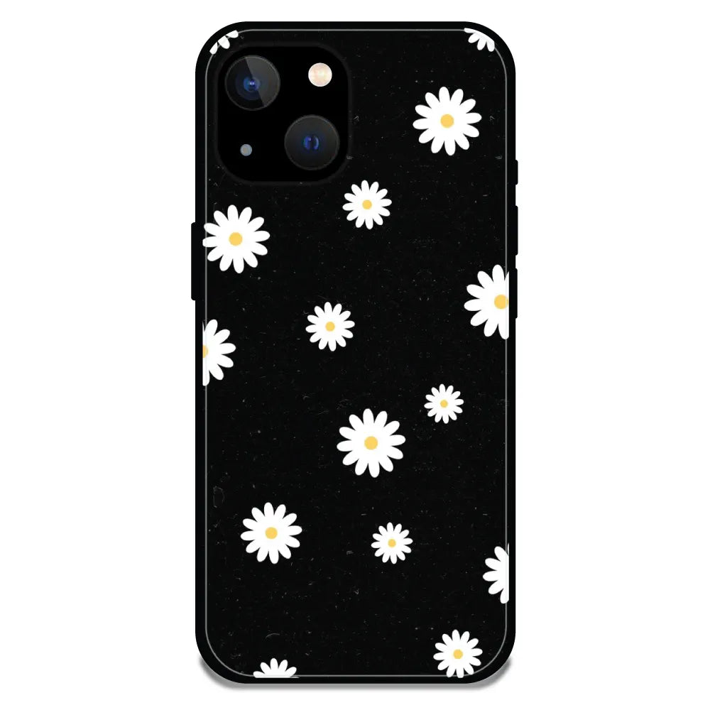 'White And Black Flower - Glossy Metal Silicone Case For Apple iPhone 13