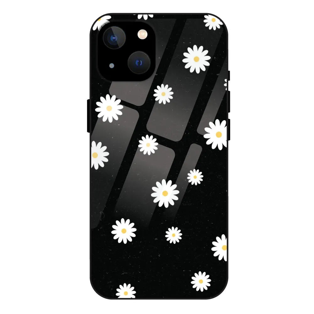 White And Black Flower - Glossy Metal Silicone Case For Apple iPhone 13