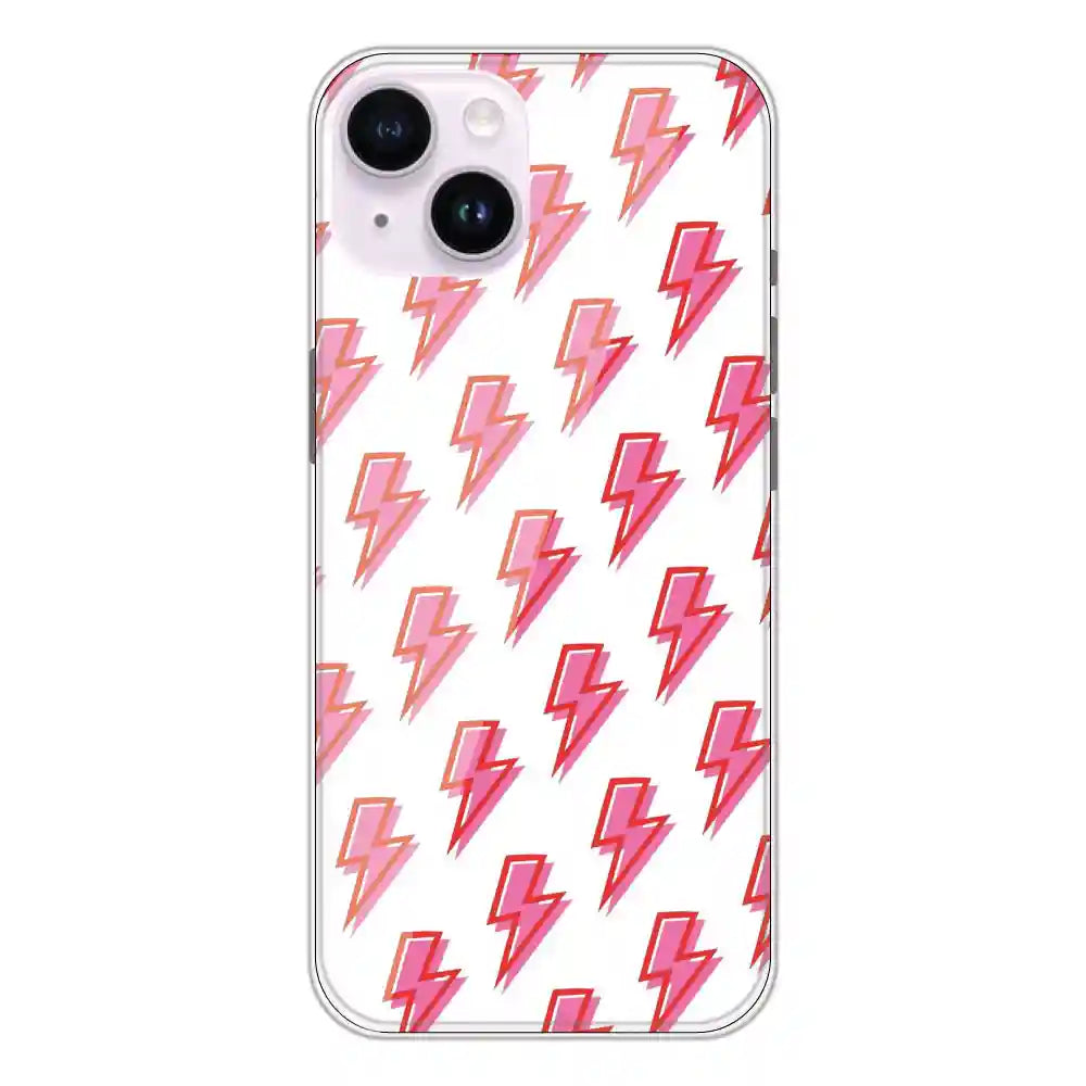 Pink Lightning Bolts - Clear Printed Silicone Case For Apple iPhone 14 Plus