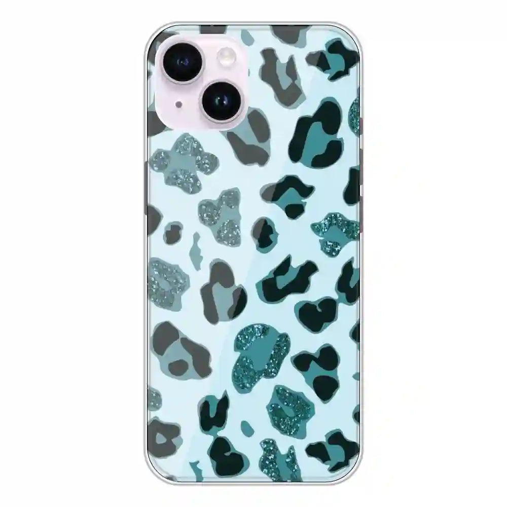 Blue Leopard Glitter Print - Printed Silicone Case For Apple iPhone 14 Plus