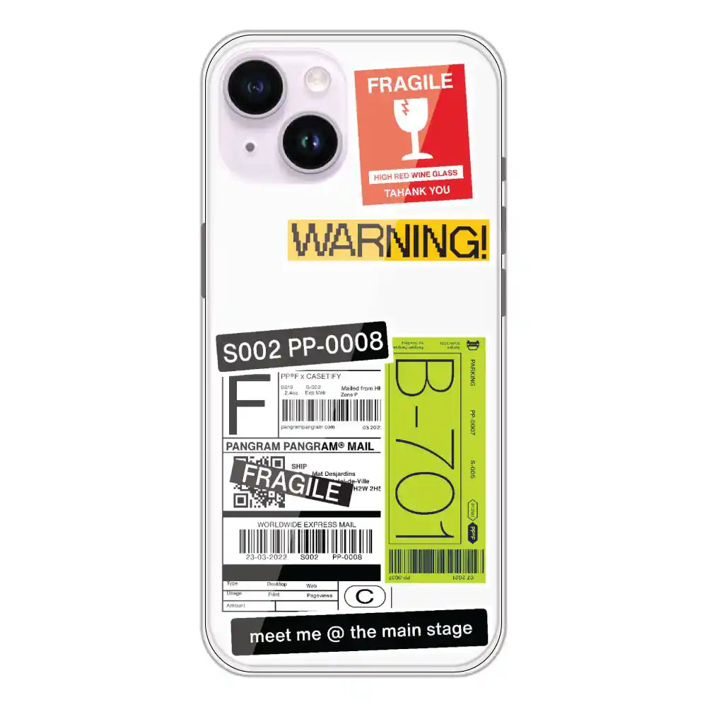 Fragile Labels - Clear Printed Silicone Case For Apple iPhone 14 Plus