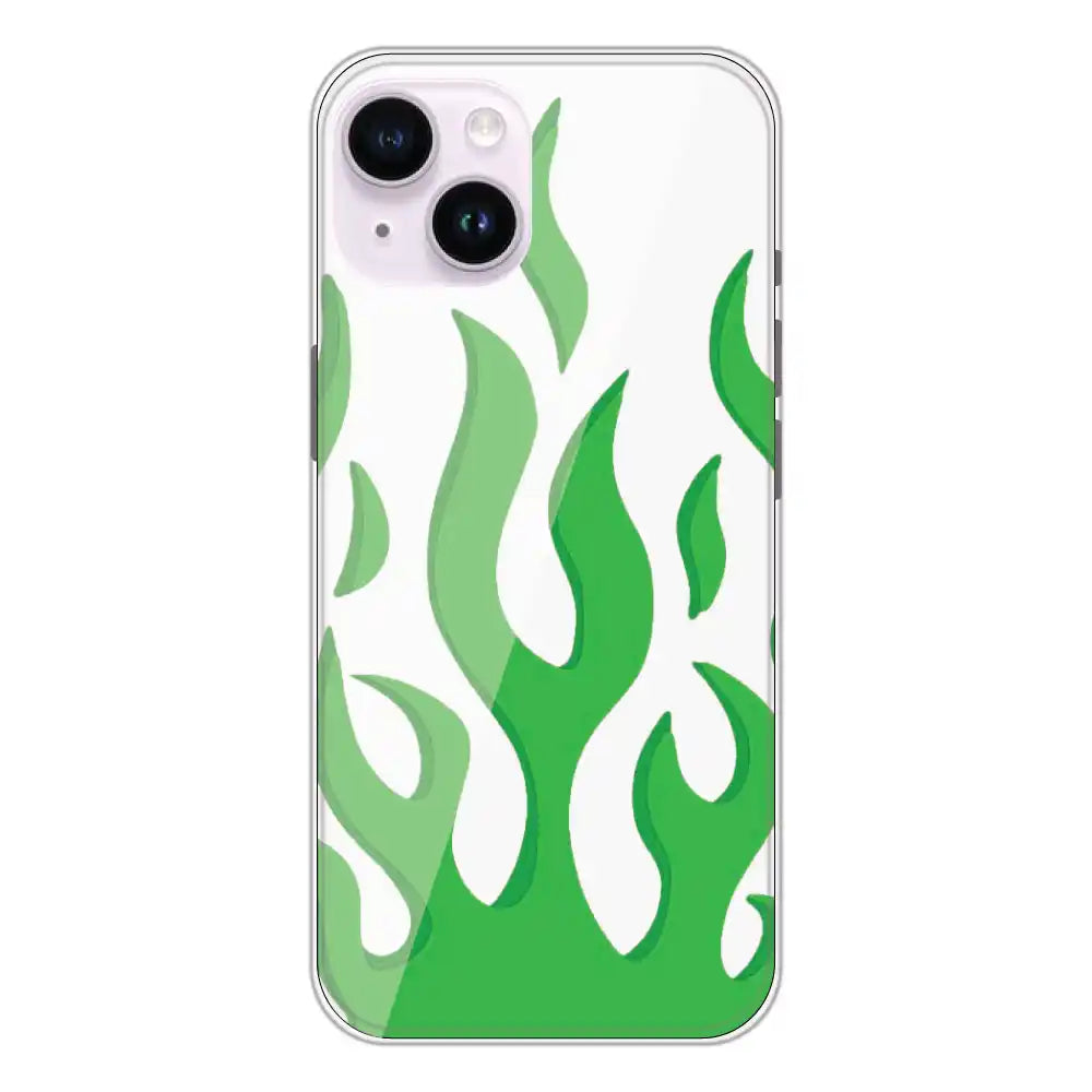 Green Flames - Clear Printed Silicone Case For Apple iPhone 14 Plus