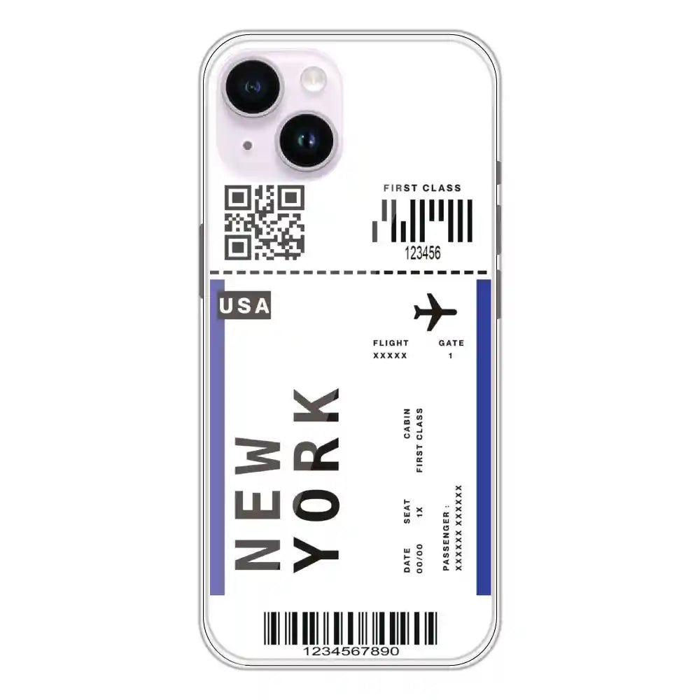 New York Ticket - Clear Printed Silicone Case For Apple iPhone 14 Plus