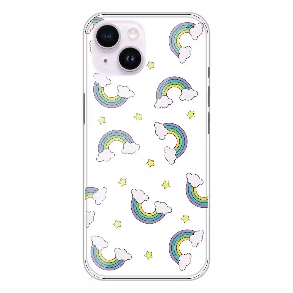 Rainbow With Clouds - Clear Printed Silicone Case For Apple iPhone 14 Plus