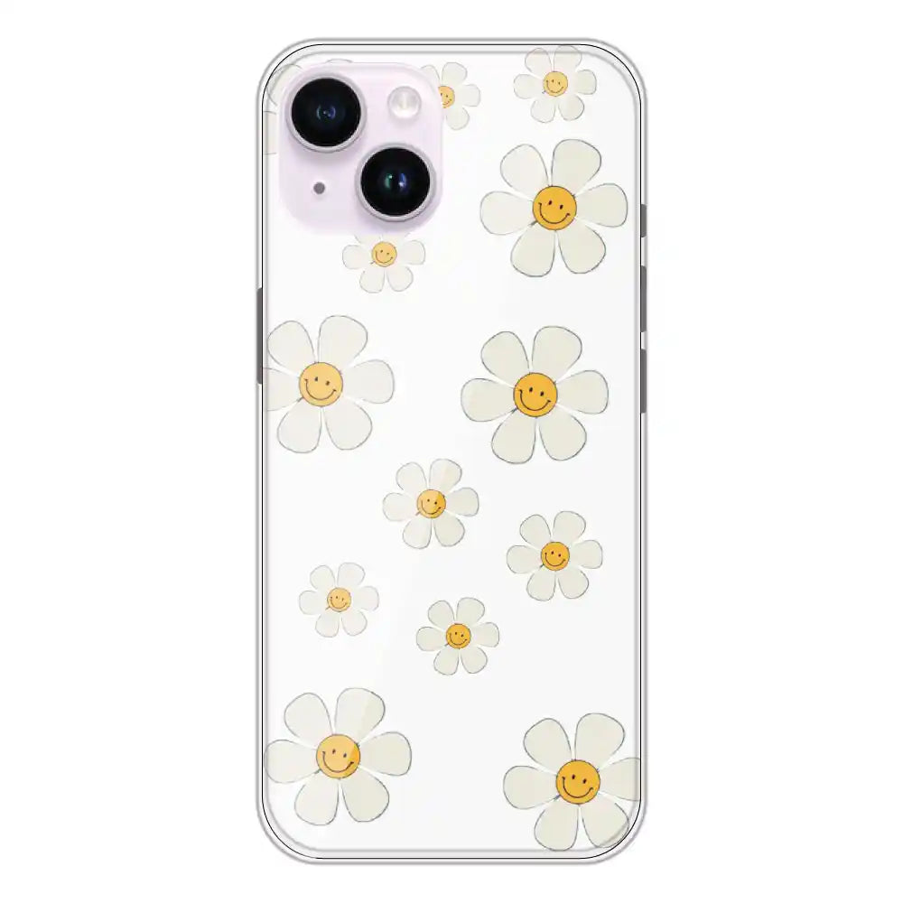 Smile Flowers - Clear Printed Silicone Case For Apple iPhone 14 Plus
