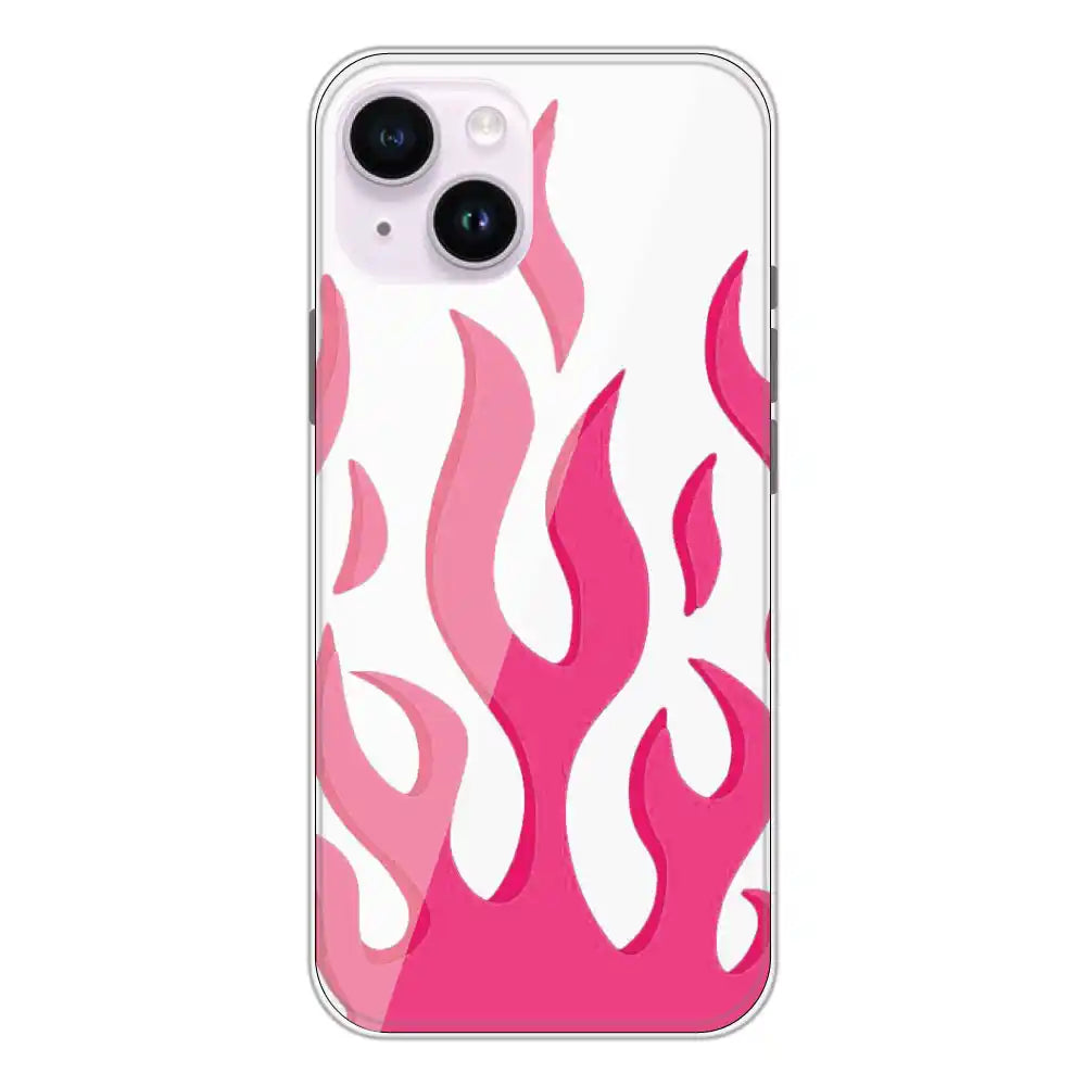 Pink Flames - Clear Printed Silicone Case For Apple iPhone 14 Plus