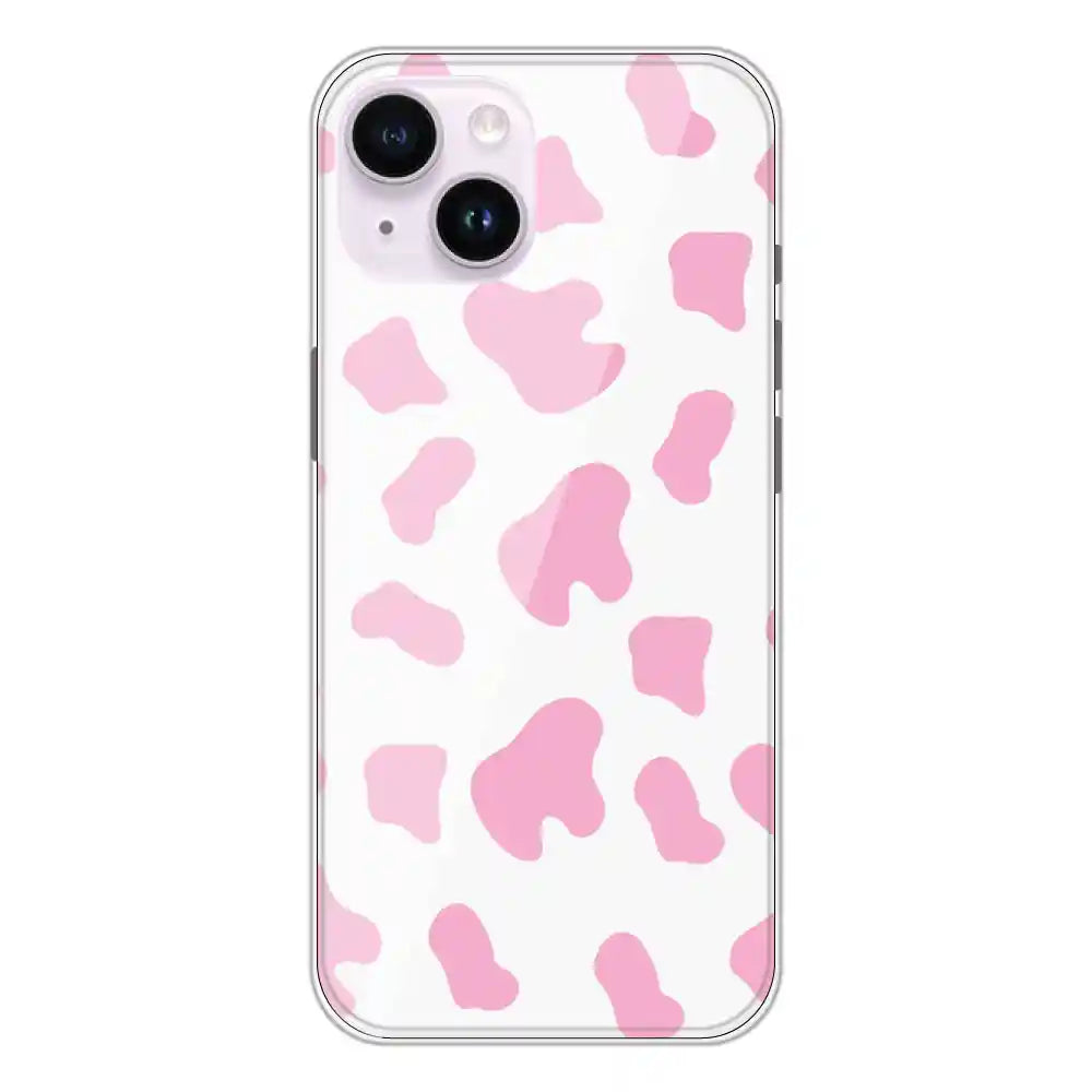 Pink Cow Print - Clear Printed Silicone Case For Apple iPhone 14 Plus