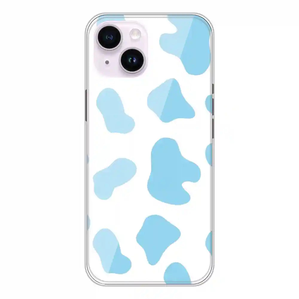 Blue Cow Print - Clear Printed Silicone Case For Apple iPhone 14 Plus