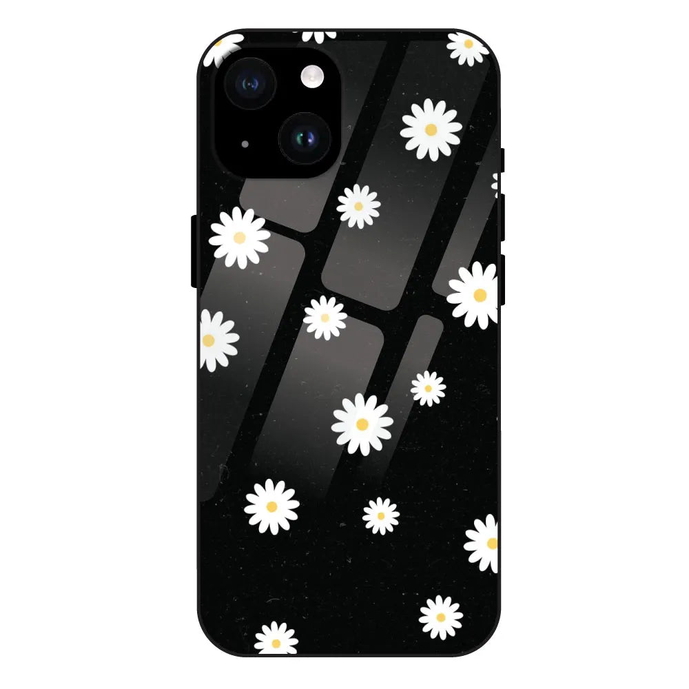 White And Black Flower - Glossy Metal Silicone Case For Apple iPhone 14 Plus