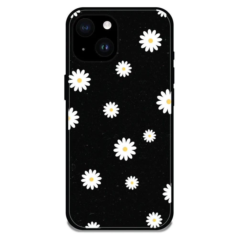 'White And Black Flower - Glossy Metal Silicone Case For Apple iPhone 14 Plus