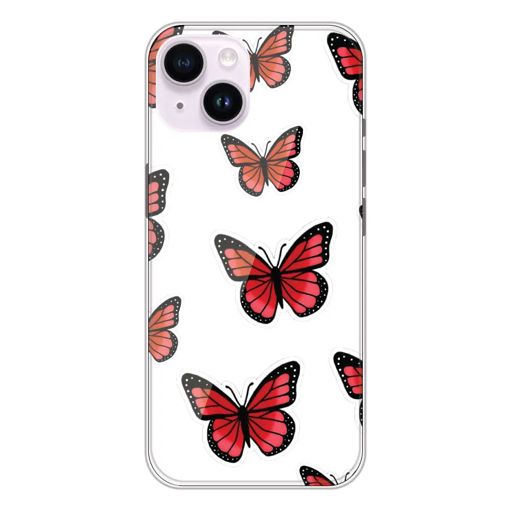 Red Butterfly - Clear Printed Silicone CaseFor Apple iPhone 14 Plus