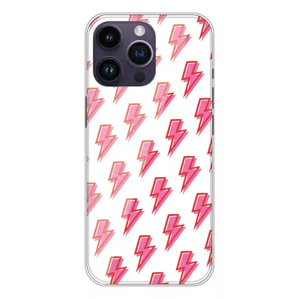 Pink Lightning Bolts - Clear Printed Silicone Case For Apple iPhone 14 Pro Max