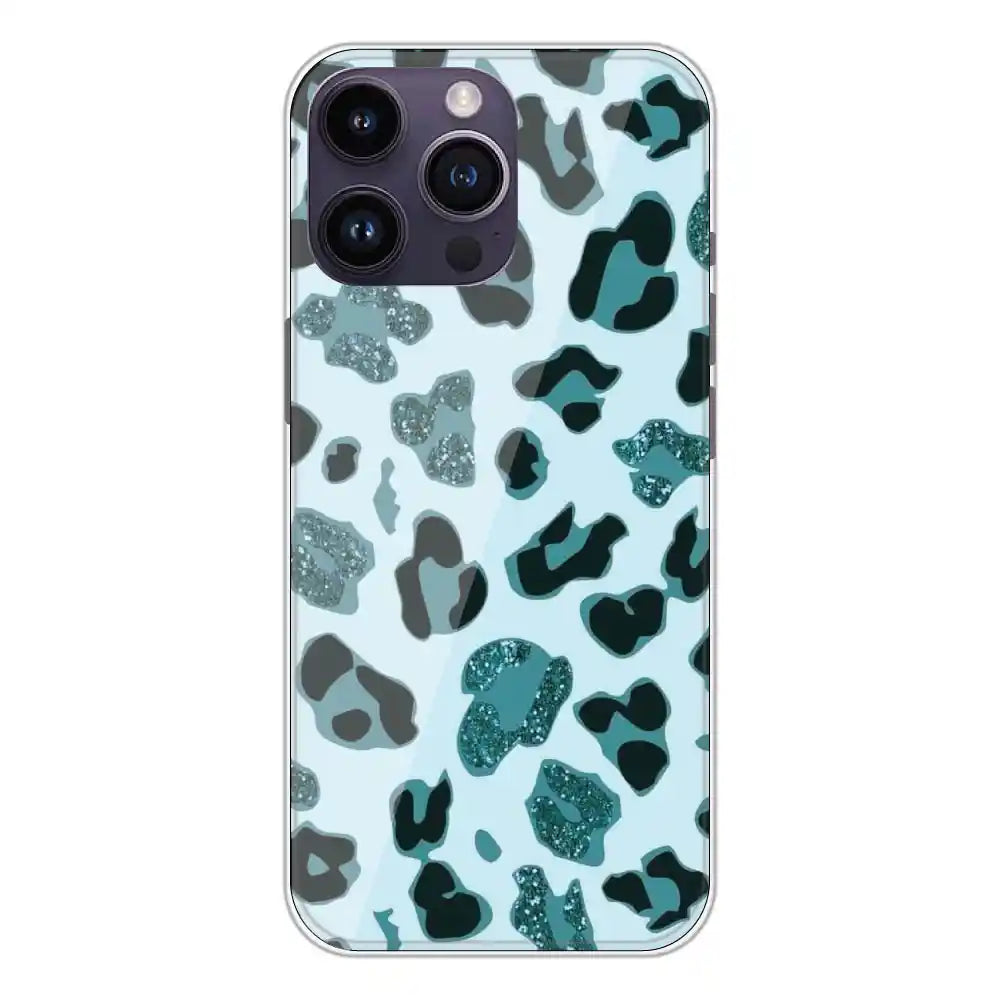 Blue Leopard Glitter Print - Printed Silicone Case For Apple iPhone 14 Pro Max