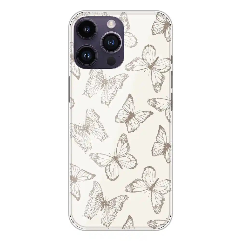 White Butterflies - Printed Silicone Case For Apple iPhone 14 Pro Max