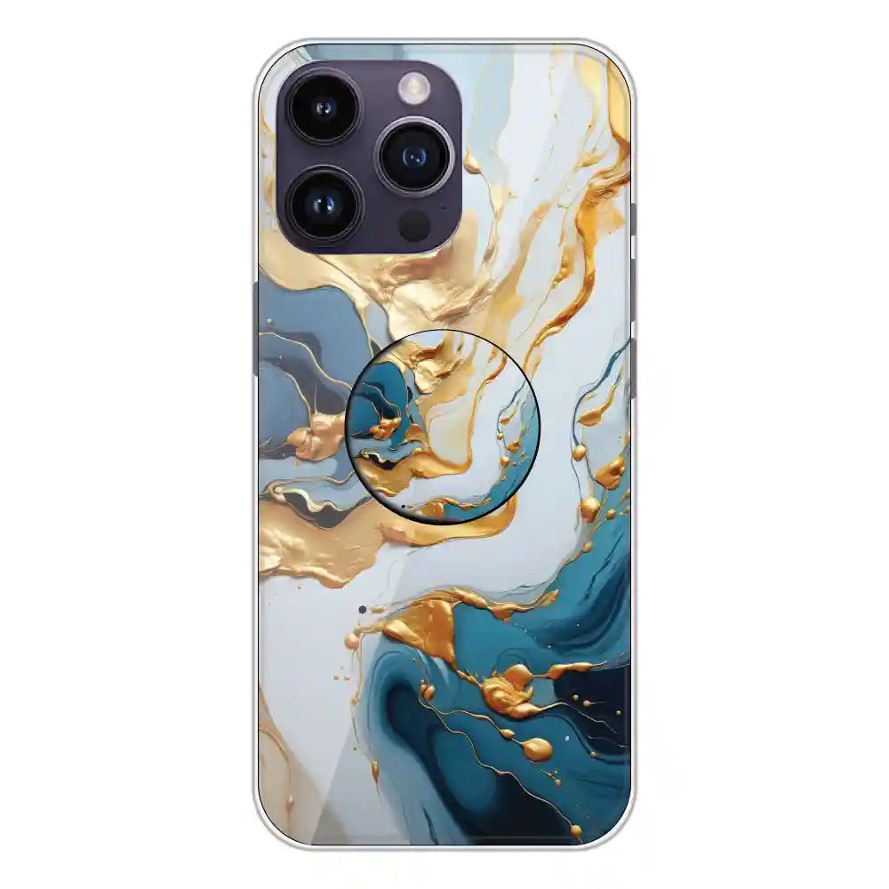 Blue and Gold Marble - Silicone Grip Case For Apple iPhone 14 Pro Max