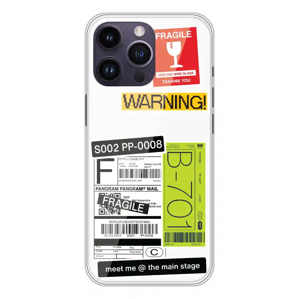 Fragile Labels - Clear Printed Silicone Case For Apple iPhone 14 Pro Max