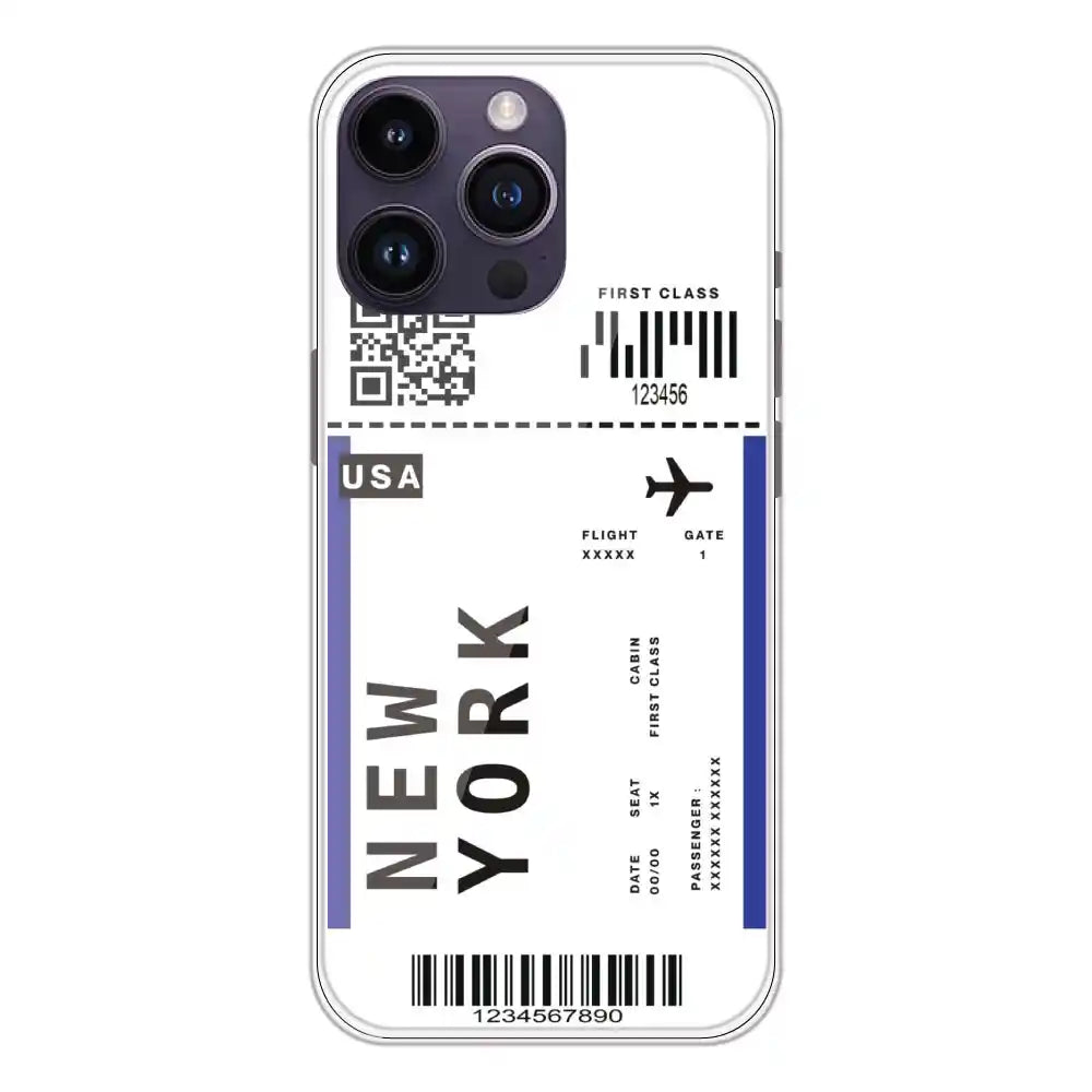 New York Ticket - Clear Printed Silicone Case For Apple iPhone 14 Pro Max