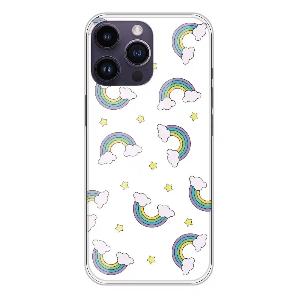 Rainbow With Clouds - Clear Printed Silicone Case For Apple iPhone 14 Pro Max