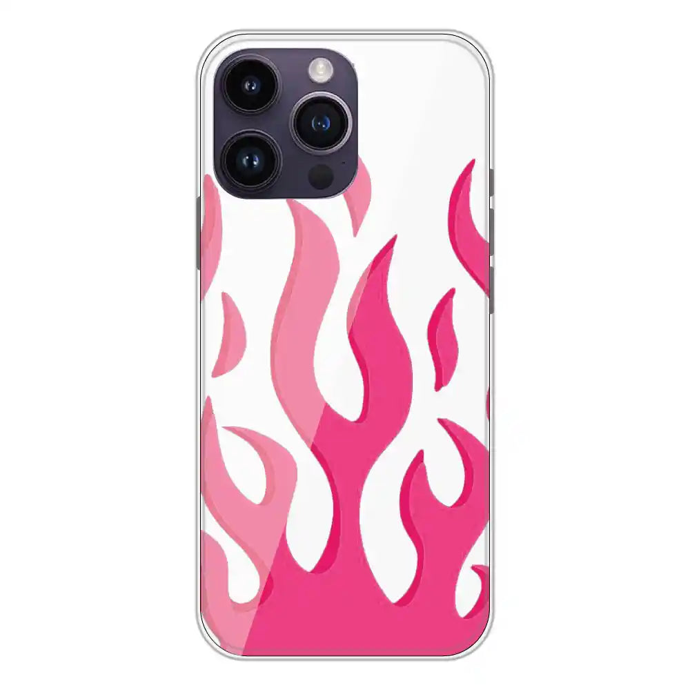 Pink Flames - Clear Printed Silicone Case For Apple iPhone 14 Pro Max