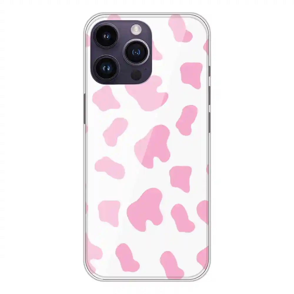 Pink Cow Print - Clear Printed Silicone Case For Apple iPhone 14 Pro Max