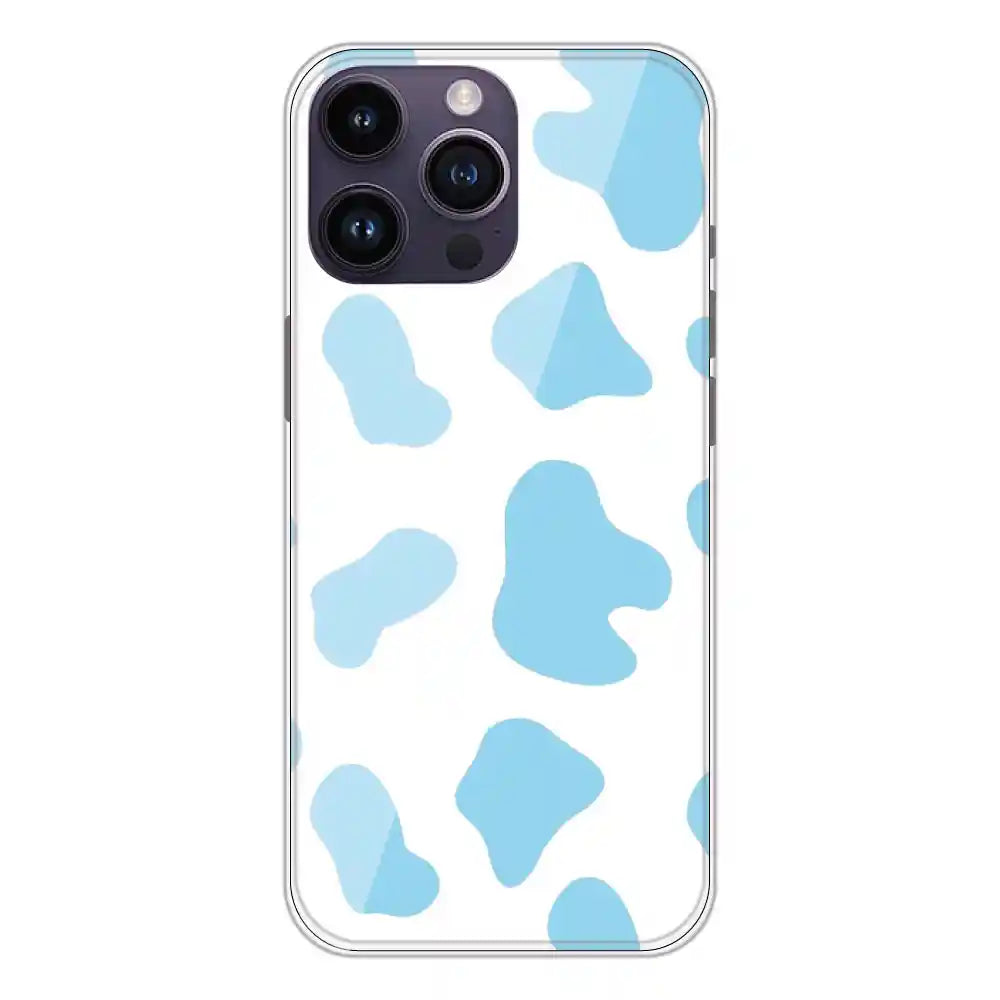 Blue Cow Print - Clear Printed Silicone Case For Apple iPhone 14 Pro Max