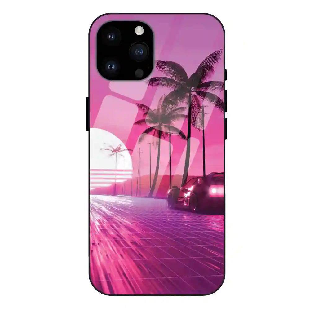 Retro Beach Synthwave - Glass Case For Apple iPhone 14 Pro Max