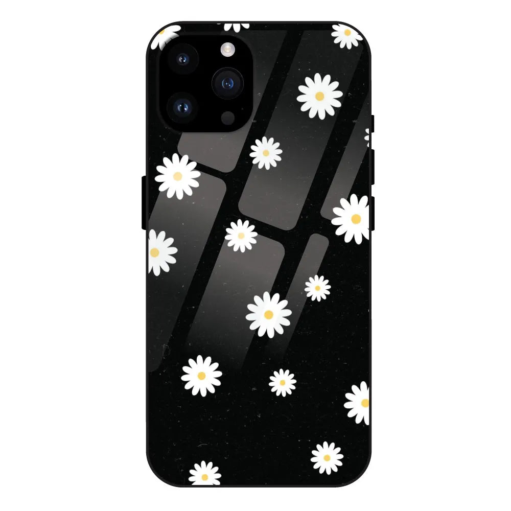 White And Black Flower - Glossy Metal Silicone Case For Apple iPhone 14 Pro Max